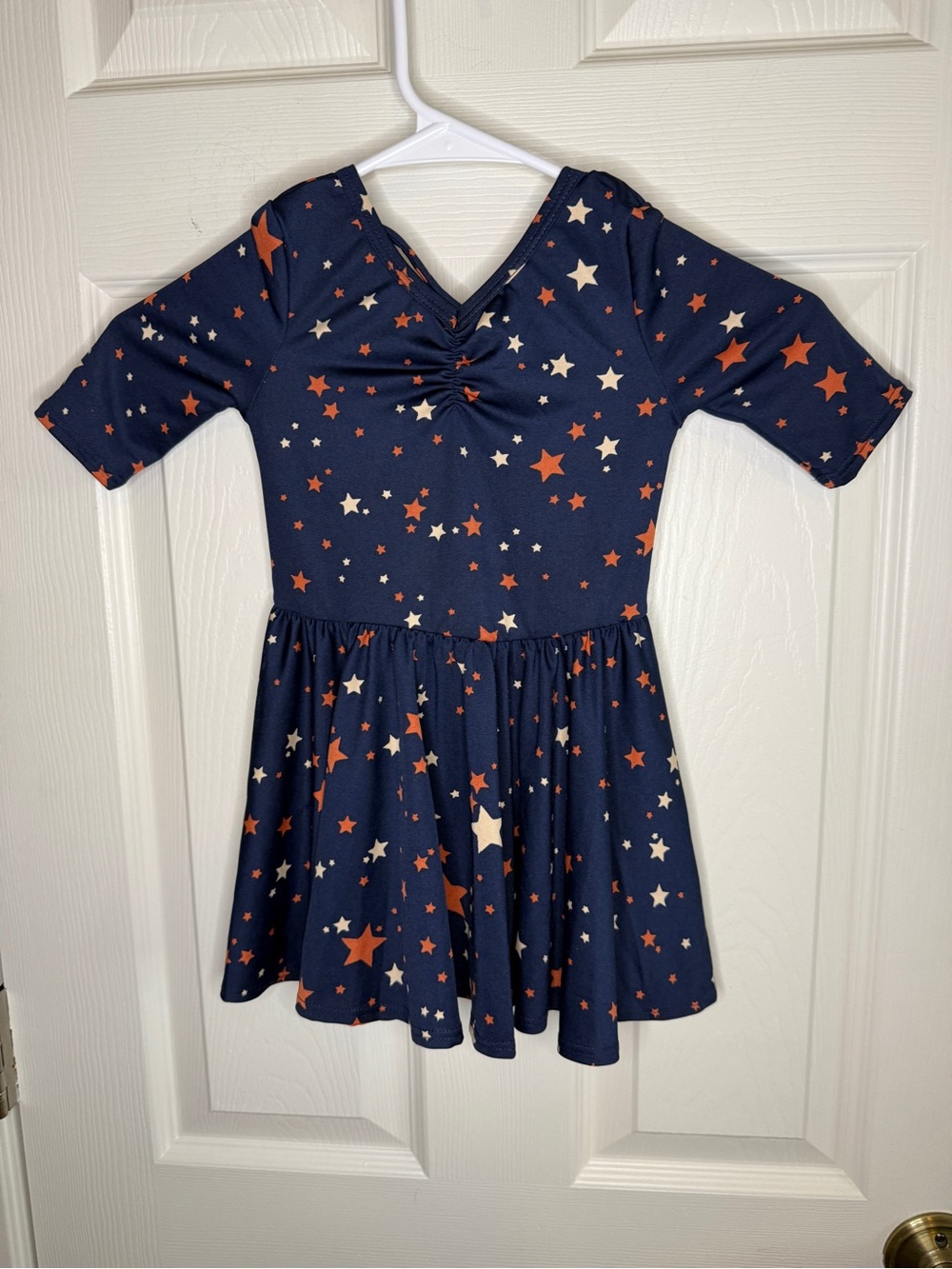 Dot Dot Smile Navy Blue Orange Star Twirl Dress Size 2T Crossback